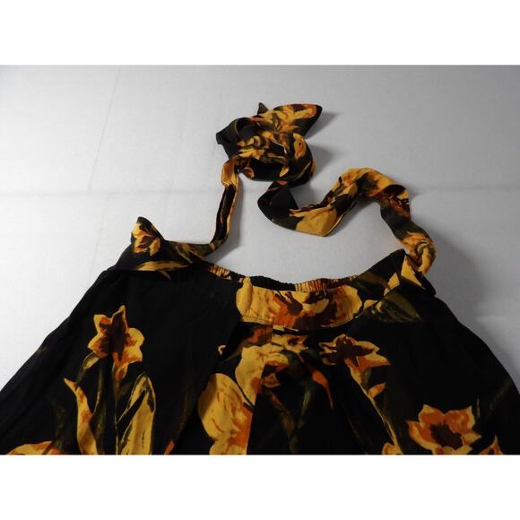 Faithfull The Brand Sz 6 Wrap Pants Black Orange Floral Palazzo Front Slits Pull - Picture 5 of 16